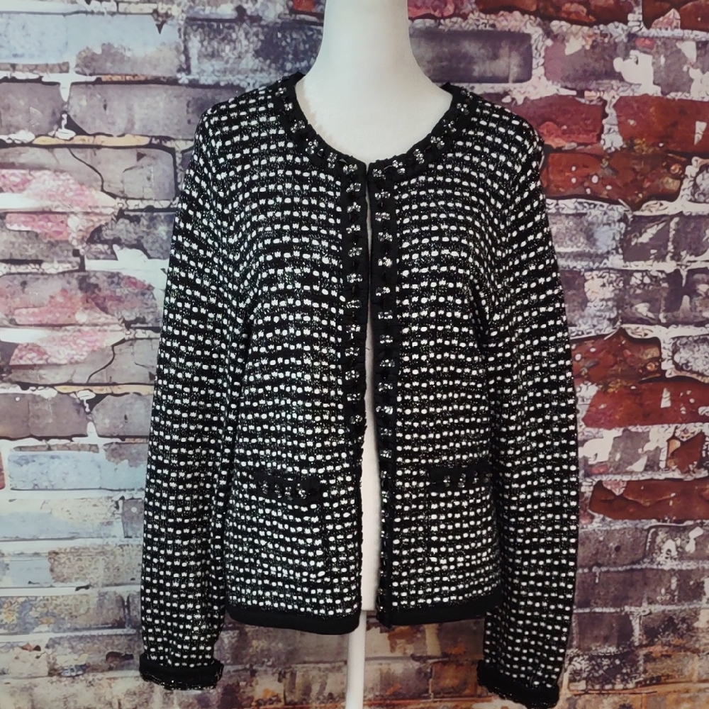 White House Black Market Chanel-esque Jeweled Tweed Cardigan Sweater